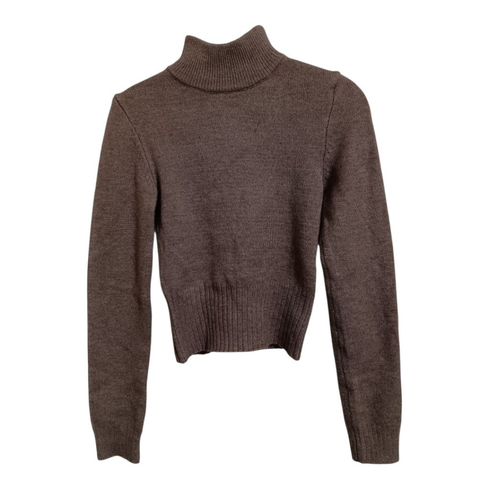 Bershka Wool Blend Mock Turtleneck Cropped Long Sleeved Sweater in Chocolate - Picture 5 of 9